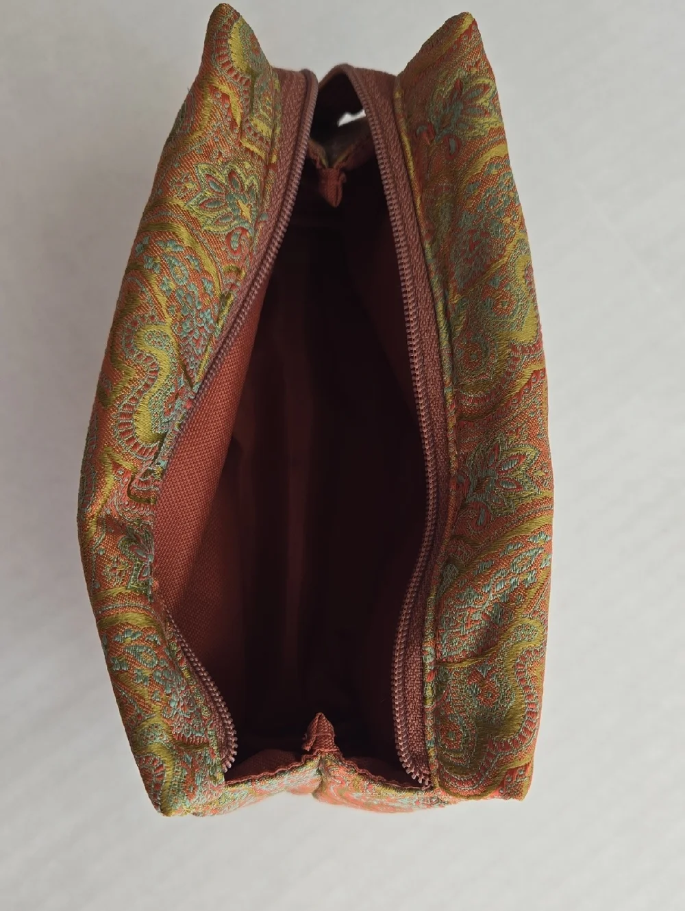 Jim Thompson Silk Orange Green Paisley Jacquard Cosmetic Bag Coin Purse